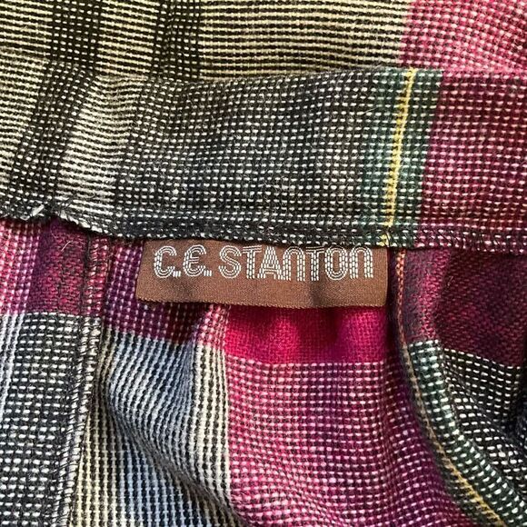 Vintage C.E. Stanton Womens Small Pencil Skirt Black Gray Pink Plaid Pockets - Picture 9 of 10